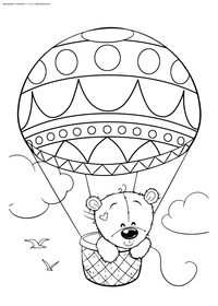 Медвежонок на воздушном шаре - скачать и распечатать раскраску. Раскраска мишка. медвежонок, воздушный шар