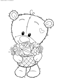 Медвежонок с цветами - скачать и распечатать раскраску. Раскраска медвежок