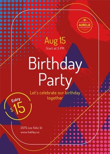 Birthday Party Invitation Geometric Pattern In Red 