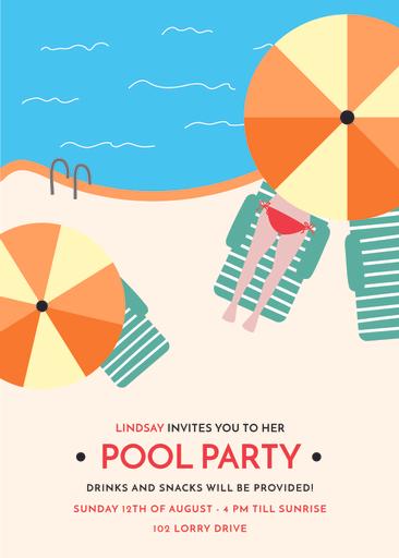 Summer Party Invitation Umbrella By Swimming Pool 