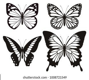 Набор значков силуэта бабочки. Векторные иллюстрации.