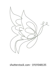 One line butterfly silhouette design. Hand drawn minimalistic style vector illustration