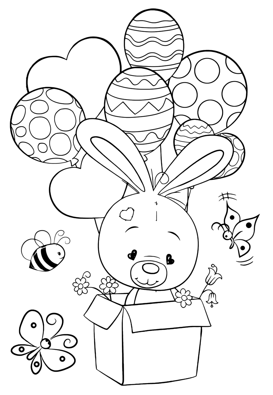 Раскраска для девочек «Милашки» Зайчик с воздушными шарами, чтобы распечатать