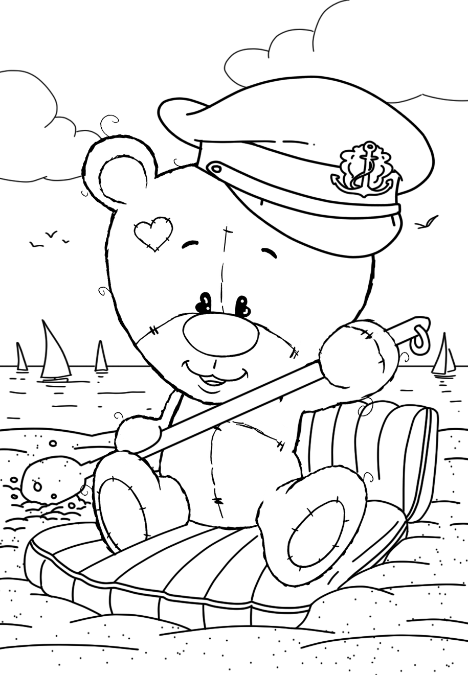 Раскраски малашки «Мишка Тедди моряк», чтобы бесплатно распечатать
