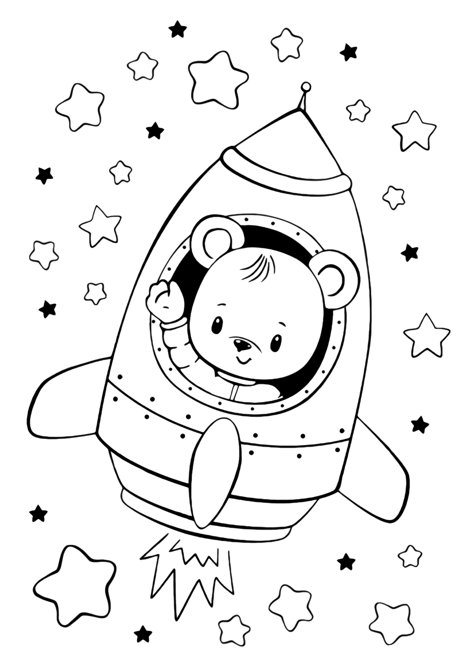 Раскраски малашки «Мишка в ракете», чтобы бесплатно распечатать