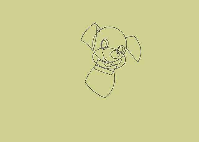 Как нарисовать мультяшного щенка - Далее квадрат с выпуклыми сторонами под прямоугольником.