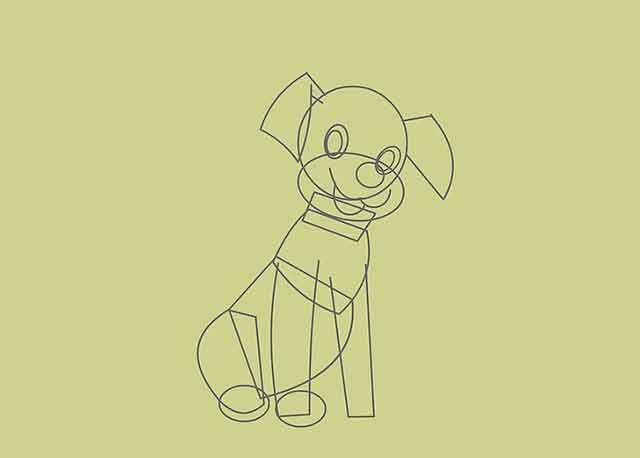 Как нарисовать мультяшного щенка - Нарисуйте еще 2 линии, идущие вниз от верхней части тела для другой передней ноги.