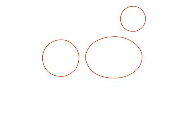 Как нарисовать мультяшную взрослую собаку - Нарисуйте 2 круга и горизонтальный овал.