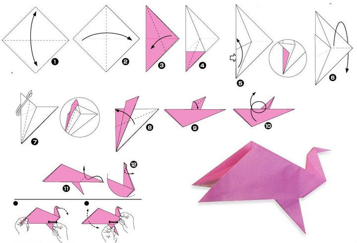 Поэтапная сборка голубя-оригами