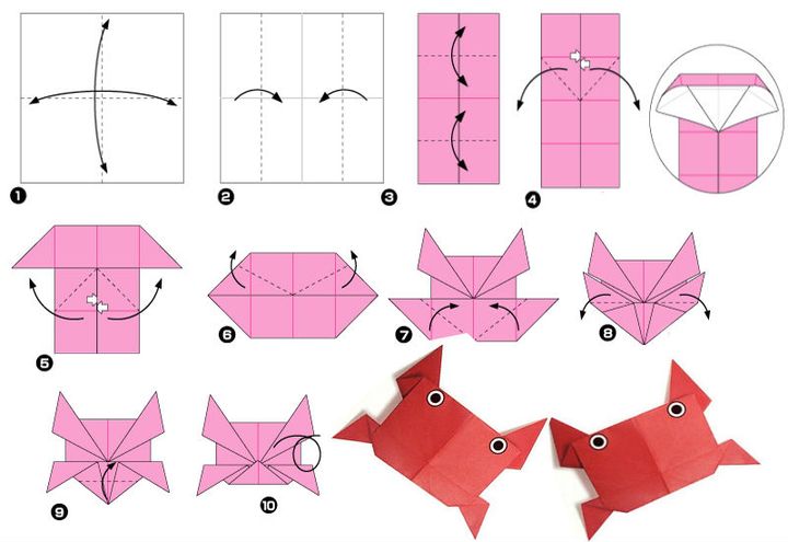 Поэтапная сборка краба-оригами