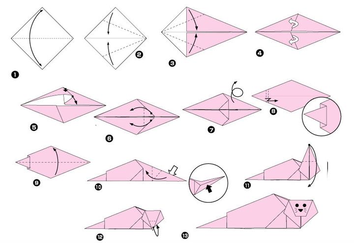 Поэтапная сборка тюленя-оригами