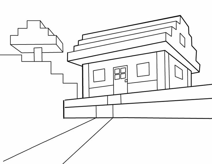 Распечатать картинку из компьютерной игры «Дом из Майнкрафт» бесплатно в хорошем качестве и раскрасьте с детьми.