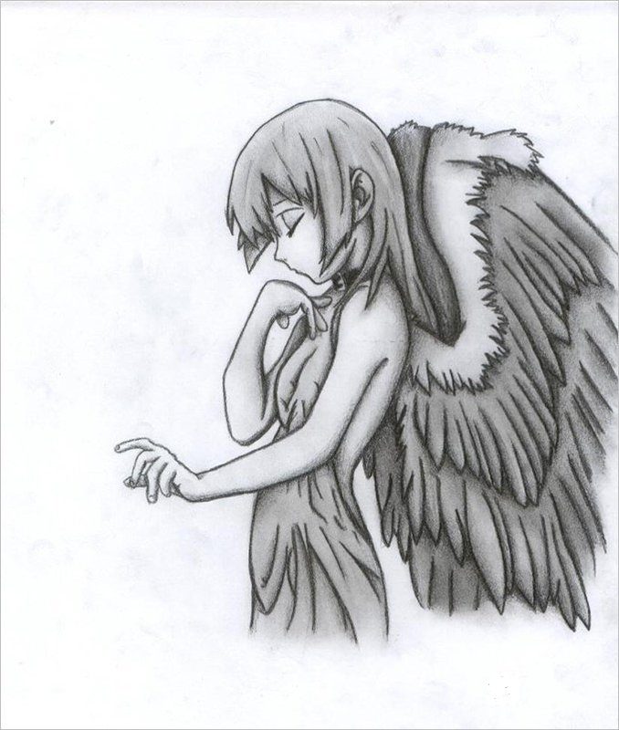 Девочка ангел карандашом Аниме. 