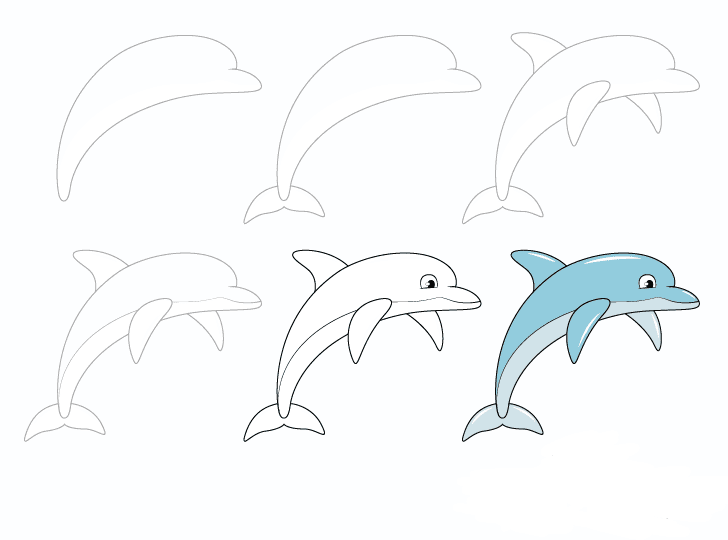 Поэтапный рисунок дельфина