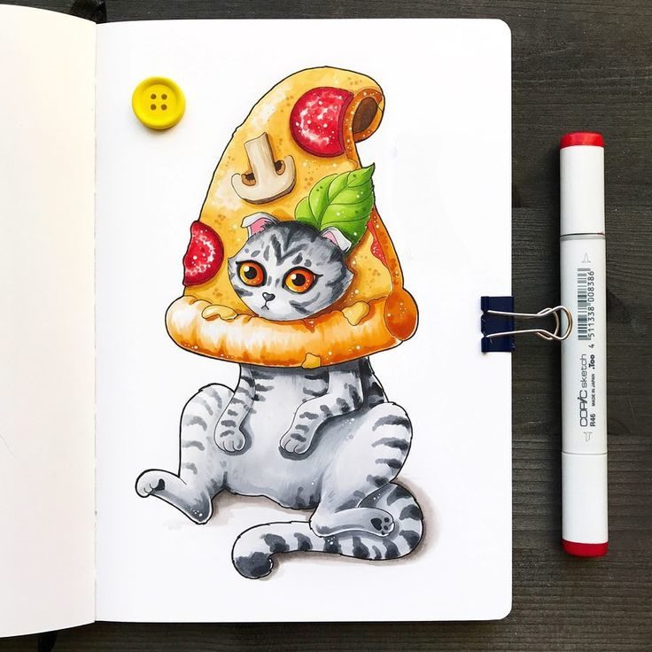 Кот в шапке пицца