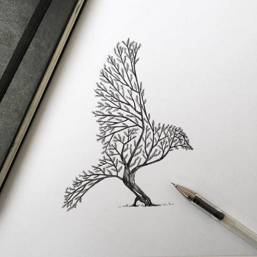 Птица из веток дерева